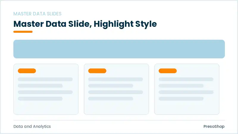 Editable PowerPoint master data slide template with an accented takeaway, built from recolourable native shapes for data and analytics decks