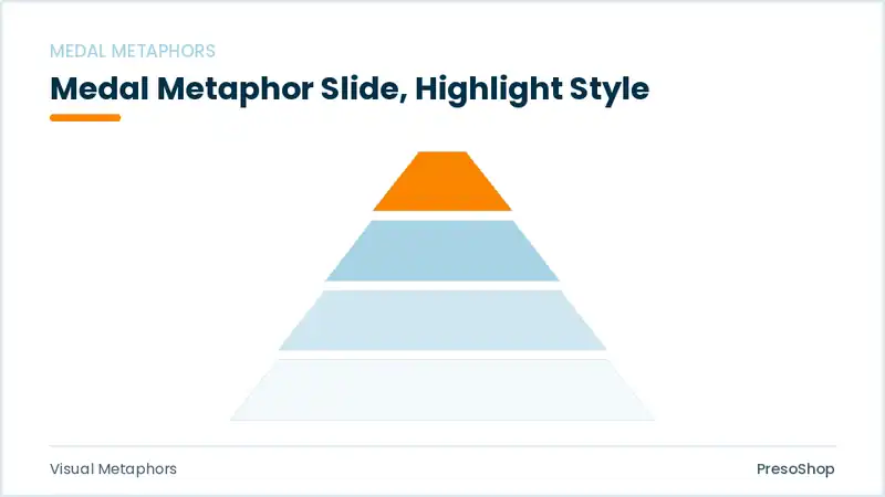 Editable PowerPoint medal metaphor slide template with an accented takeaway, built from recolourable native shapes for visual metaphors decks