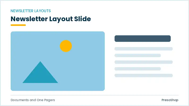 Editable PowerPoint newsletter layout slide template, built from recolourable native shapes for documents and one pagers decks