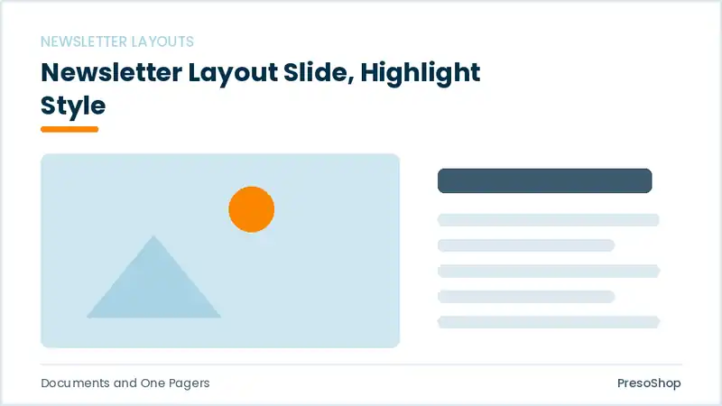 Editable PowerPoint newsletter layout slide template with an accented takeaway, built from recolourable native shapes for documents and one pagers decks