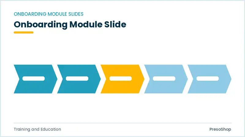 Editable PowerPoint onboarding module slide template, built from recolourable native shapes for training and education decks