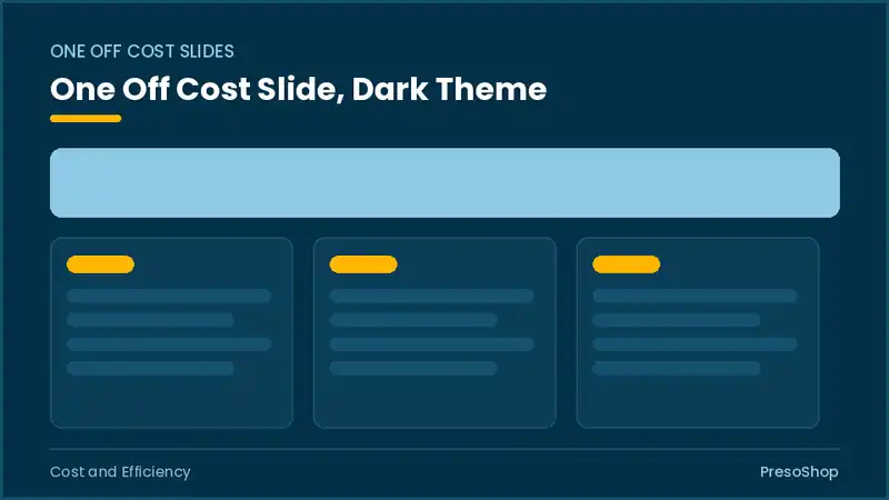 Editable PowerPoint one off cost slide template in a dark theme, built from recolourable native shapes for cost and efficiency decks
