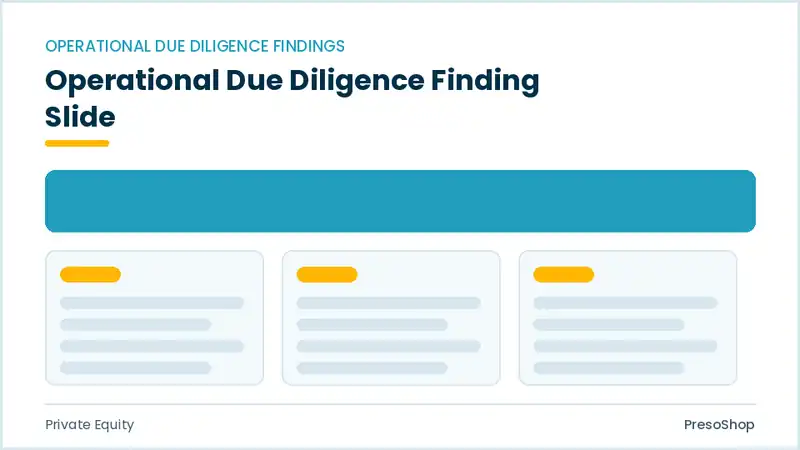 Editable PowerPoint operational due diligence finding slide template, built from recolourable native shapes for private equity decks