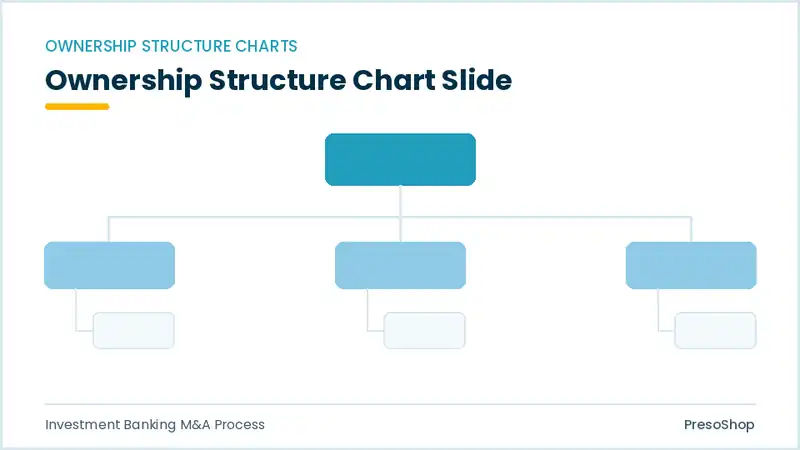 Editable PowerPoint ownership structure chart slide template, built from recolourable native shapes for investment banking m&a process decks
