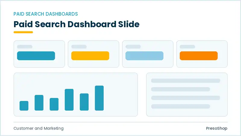 Editable PowerPoint paid search dashboard slide template, built from recolourable native shapes for customer and marketing decks