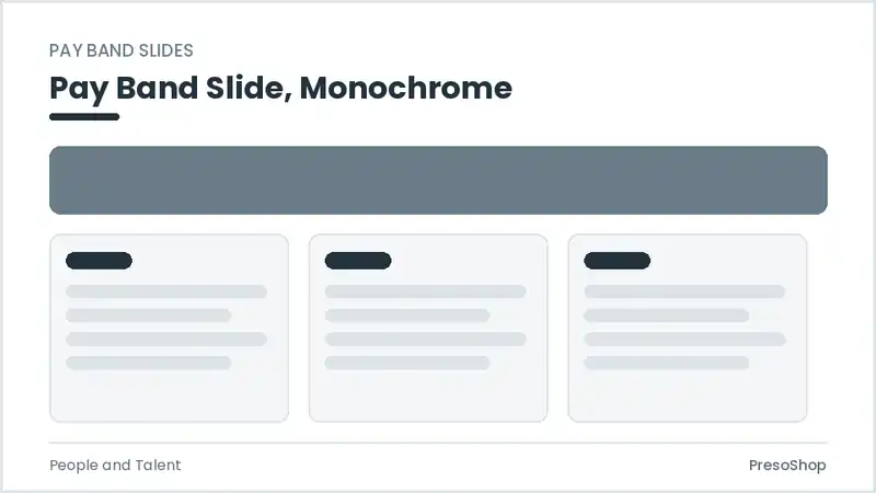 Editable PowerPoint pay band slide template in a monochrome treatment, built from recolourable native shapes for people and talent decks