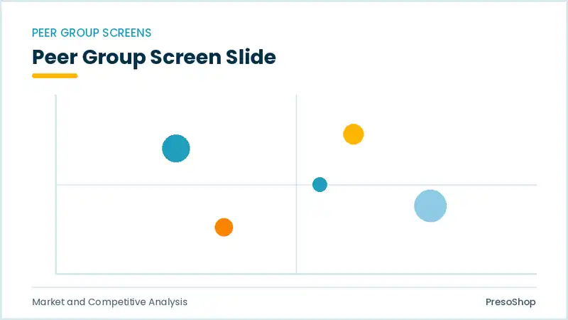 Editable PowerPoint peer group screen slide template, built from recolourable native shapes for market and competitive analysis decks