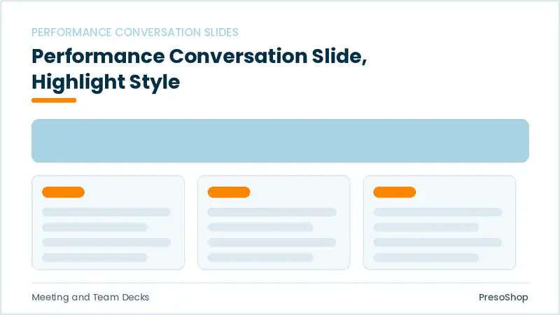 Editable PowerPoint performance conversation slide template with an accented takeaway, built from recolourable native shapes for meeting and team decks decks