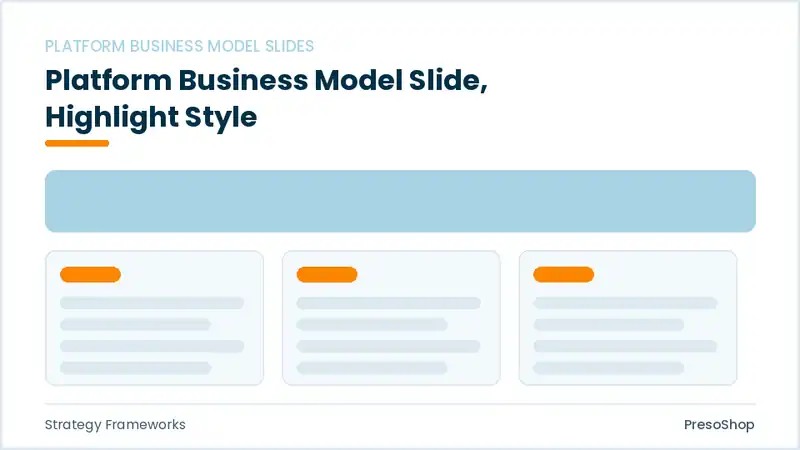 Editable PowerPoint platform business model slide template with an accented takeaway, built from recolourable native shapes for strategy frameworks decks