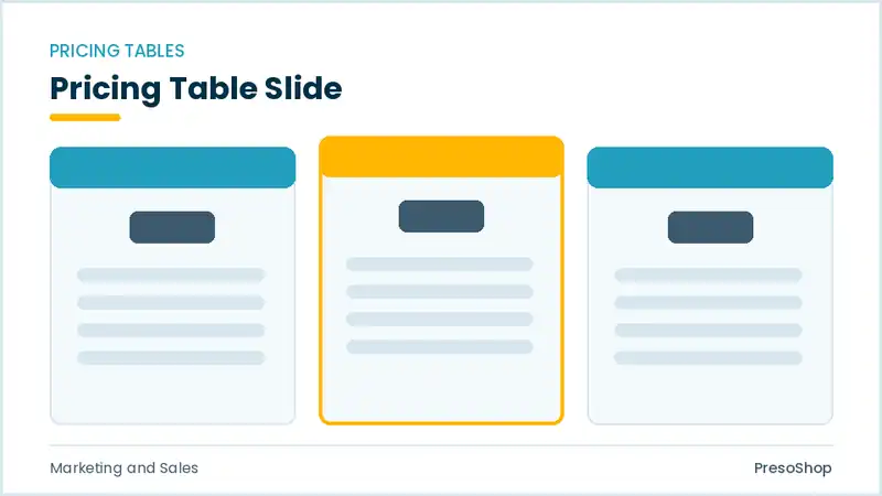Editable PowerPoint pricing table slide template, built from recolourable native shapes for marketing and sales decks