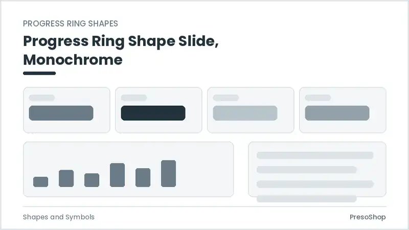 Editable PowerPoint progress ring shape slide template in a monochrome treatment, built from recolourable native shapes for shapes and symbols decks