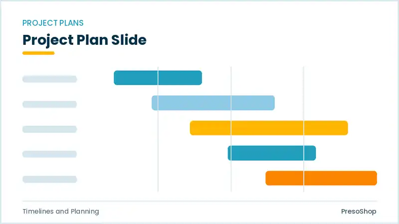 Editable PowerPoint project plan slide template, built from recolourable native shapes for timelines and planning decks