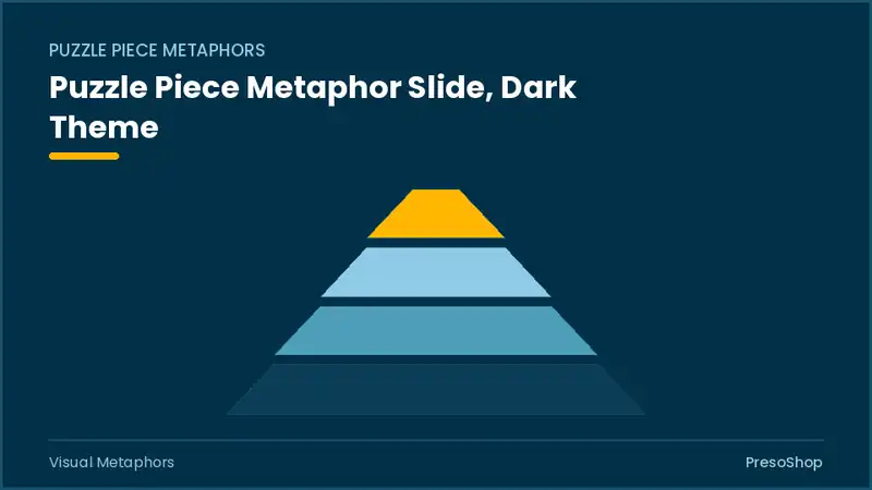 Editable PowerPoint puzzle piece metaphor slide template in a dark theme, built from recolourable native shapes for visual metaphors decks