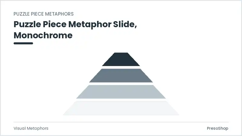 Editable PowerPoint puzzle piece metaphor slide template in a monochrome treatment, built from recolourable native shapes for visual metaphors decks
