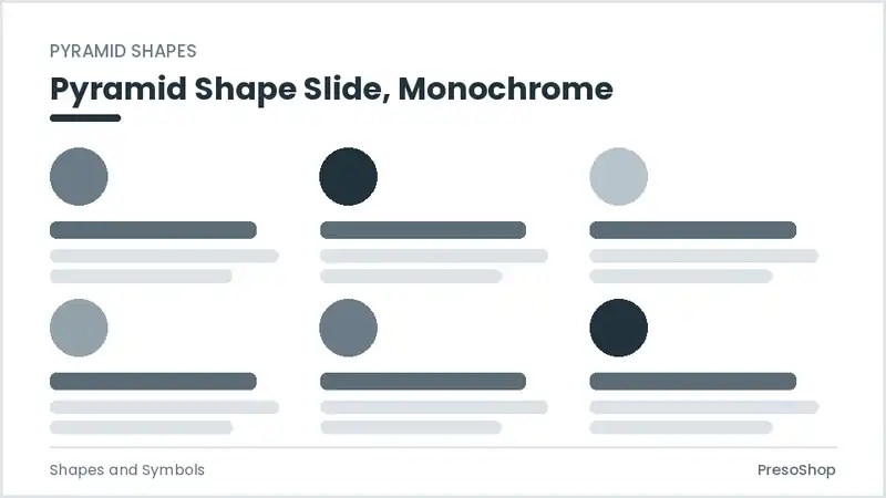 Editable PowerPoint pyramid shape slide template in a monochrome treatment, built from recolourable native shapes for shapes and symbols decks