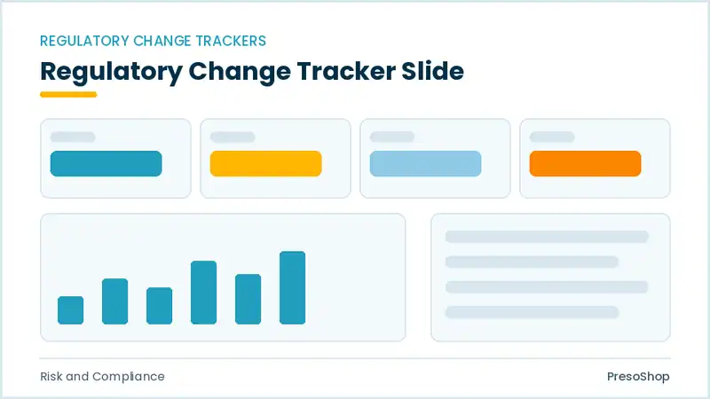 Editable PowerPoint regulatory change tracker slide template, built from recolourable native shapes for risk and compliance decks