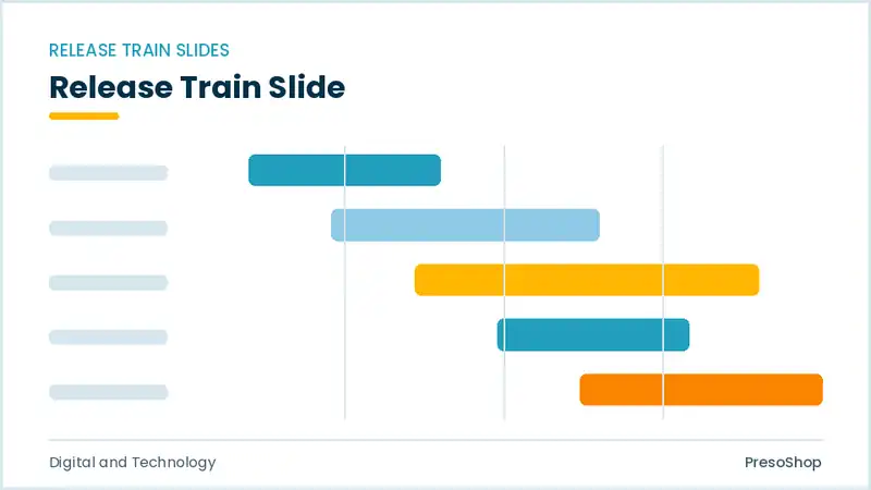 Editable PowerPoint release train slide template, built from recolourable native shapes for digital and technology decks