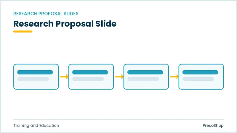 Editable PowerPoint research proposal slide template, built from recolourable native shapes for training and education decks
