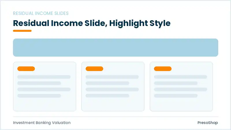 Editable PowerPoint residual income slide template with an accented takeaway, built from recolourable native shapes for investment banking valuation decks