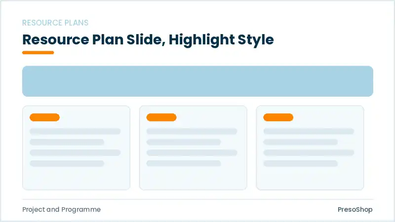 Editable PowerPoint resource plan slide template with an accented takeaway, built from recolourable native shapes for project and programme decks