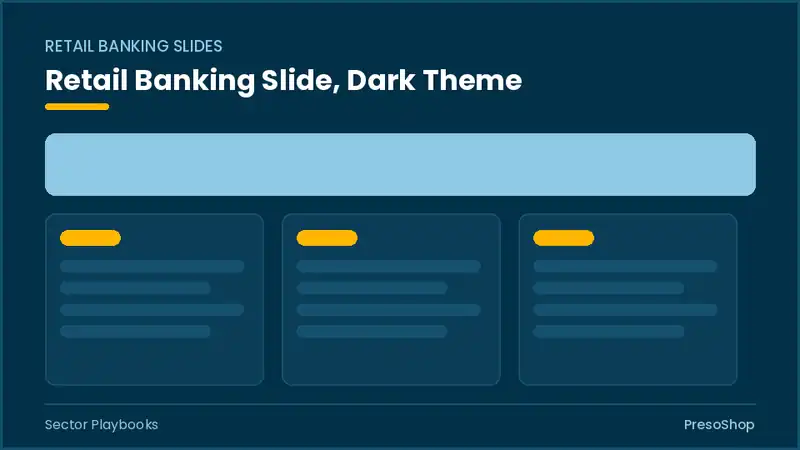 Editable PowerPoint retail banking slide template in a dark theme, built from recolourable native shapes for sector playbooks decks