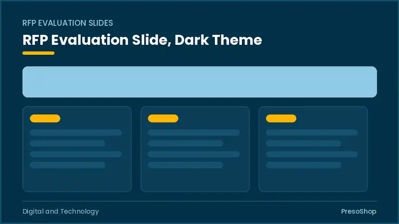 Editable PowerPoint rfp evaluation slide template in a dark theme, built from recolourable native shapes for digital and technology decks