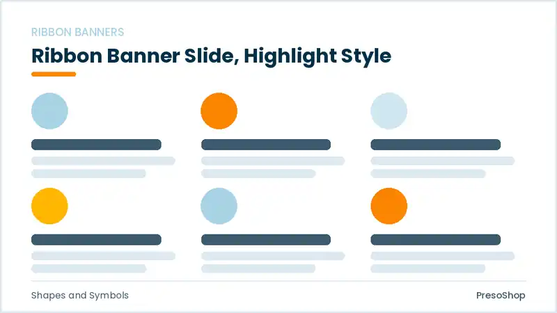 Editable PowerPoint ribbon banner slide template with an accented takeaway, built from recolourable native shapes for shapes and symbols decks