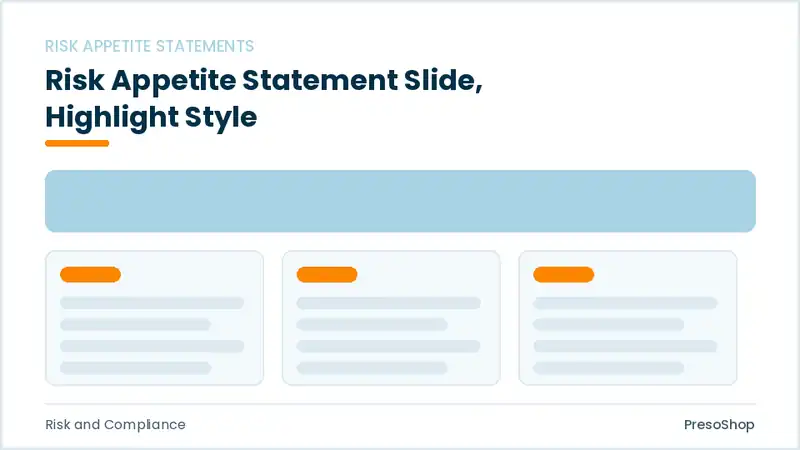 Editable PowerPoint risk appetite statement slide template with an accented takeaway, built from recolourable native shapes for risk and compliance decks