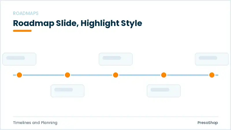Editable PowerPoint roadmap slide template with an accented takeaway, built from recolourable native shapes for timelines and planning decks