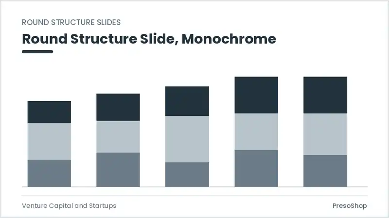 Editable PowerPoint round structure slide template in a monochrome treatment, built from recolourable native shapes for venture capital and startups decks