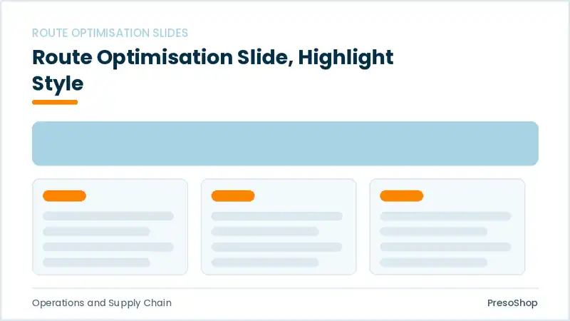 Editable PowerPoint route optimisation slide template with an accented takeaway, built from recolourable native shapes for operations and supply chain decks