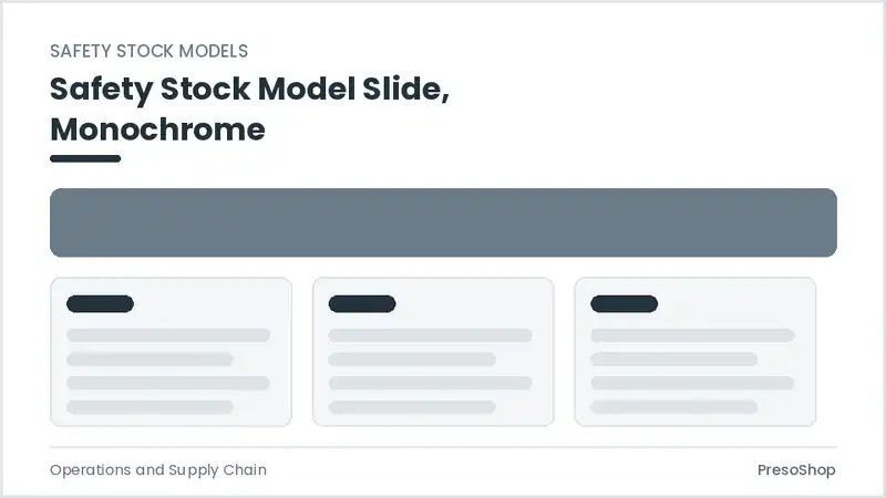Editable PowerPoint safety stock model slide template in a monochrome treatment, built from recolourable native shapes for operations and supply chain decks