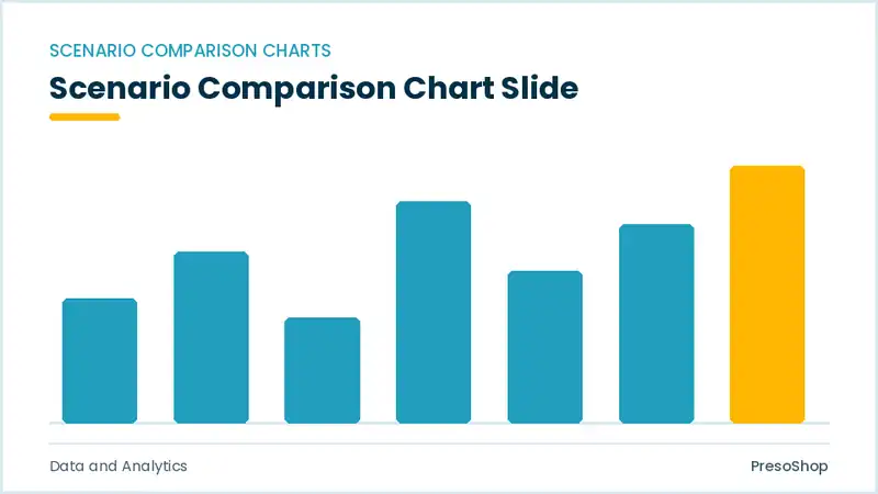 Editable PowerPoint scenario comparison chart slide template, built from recolourable native shapes for data and analytics decks
