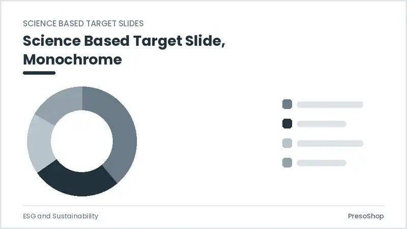 Editable PowerPoint science based target slide template in a monochrome treatment, built from recolourable native shapes for esg and sustainability decks