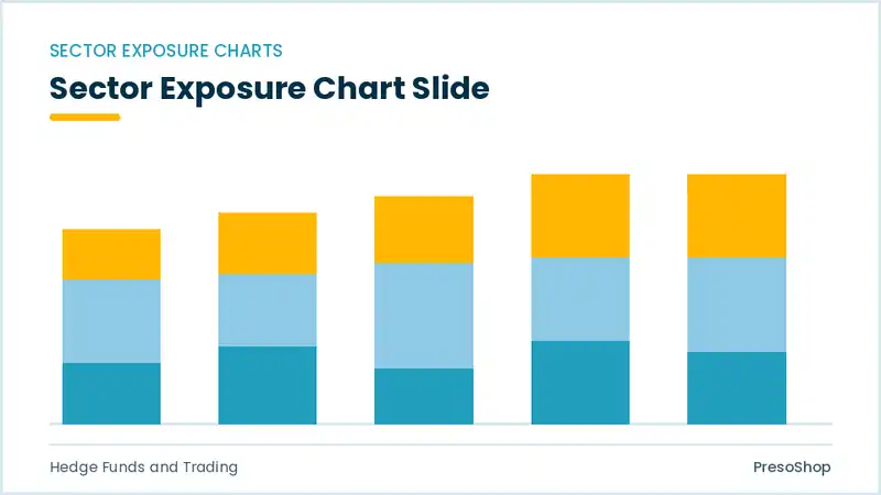 Editable PowerPoint sector exposure chart slide template, built from recolourable native shapes for hedge funds and trading decks
