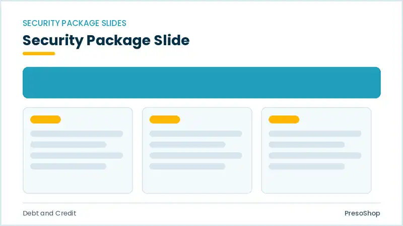 Editable PowerPoint security package slide template, built from recolourable native shapes for debt and credit decks