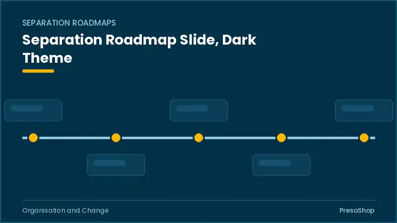 Editable PowerPoint separation roadmap slide template in a dark theme, built from recolourable native shapes for organisation and change decks