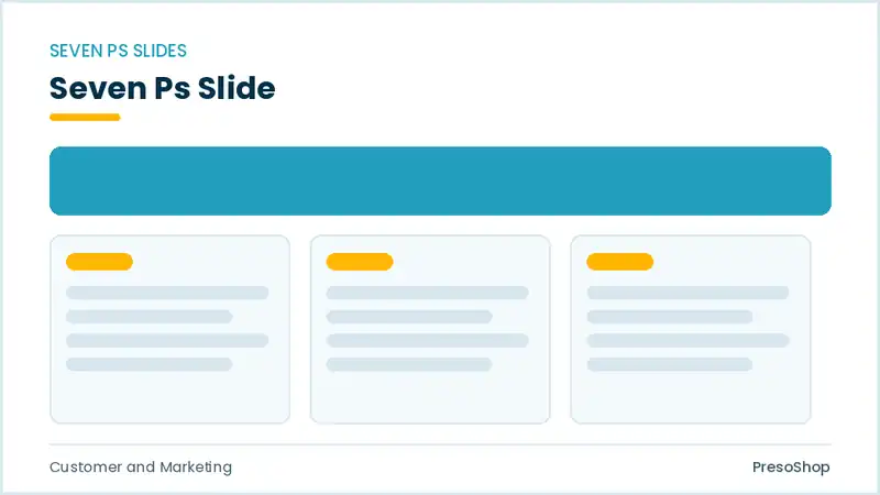 Editable PowerPoint seven ps slide template, built from recolourable native shapes for customer and marketing decks