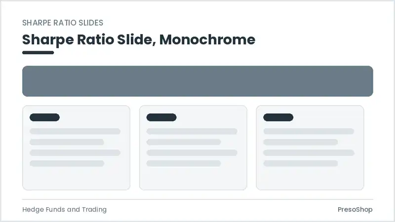 Editable PowerPoint sharpe ratio slide template in a monochrome treatment, built from recolourable native shapes for hedge funds and trading decks