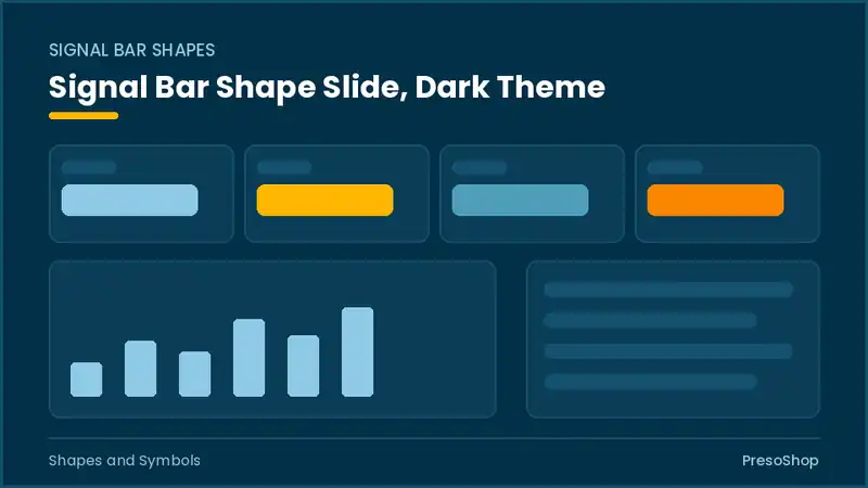 Editable PowerPoint signal bar shape slide template in a dark theme, built from recolourable native shapes for shapes and symbols decks