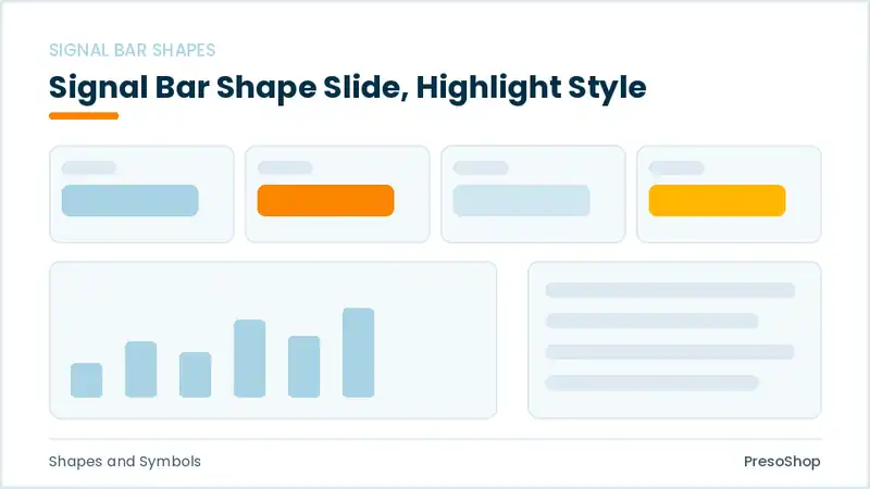 Editable PowerPoint signal bar shape slide template with an accented takeaway, built from recolourable native shapes for shapes and symbols decks