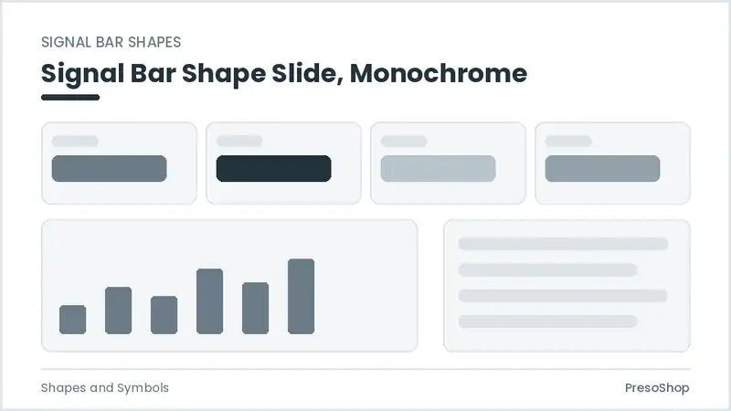 Editable PowerPoint signal bar shape slide template in a monochrome treatment, built from recolourable native shapes for shapes and symbols decks