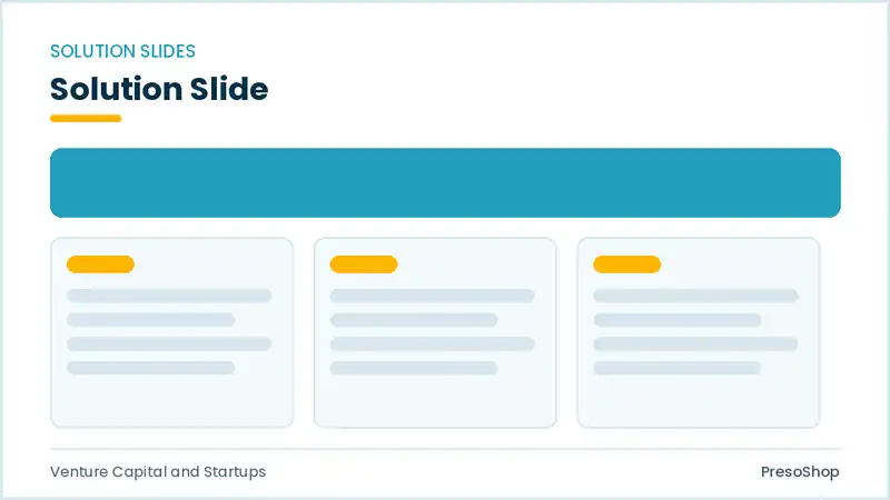 Editable PowerPoint solution slide template, built from recolourable native shapes for venture capital and startups decks