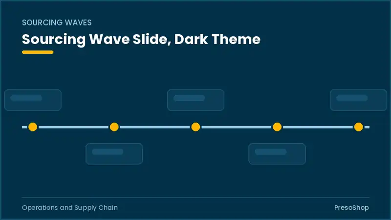 Editable PowerPoint sourcing wave slide template in a dark theme, built from recolourable native shapes for operations and supply chain decks