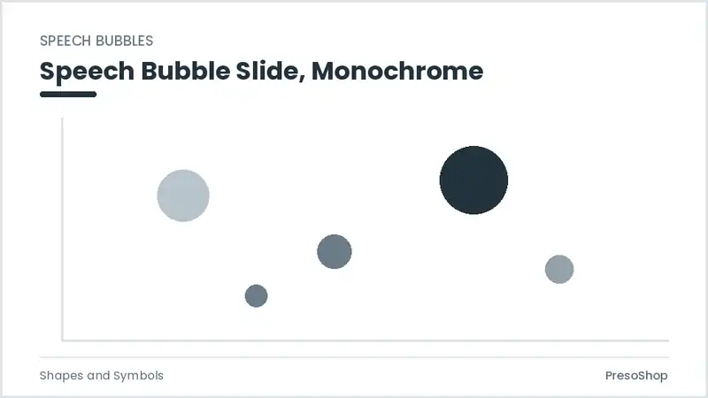 Editable PowerPoint speech bubble slide template in a monochrome treatment, built from recolourable native shapes for shapes and symbols decks