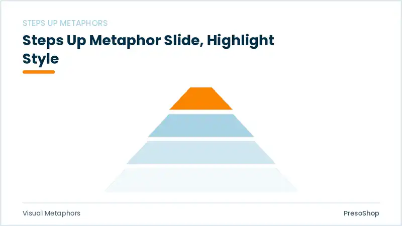 Editable PowerPoint steps up metaphor slide template with an accented takeaway, built from recolourable native shapes for visual metaphors decks