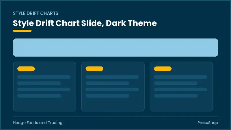 Editable PowerPoint style drift chart slide template in a dark theme, built from recolourable native shapes for hedge funds and trading decks