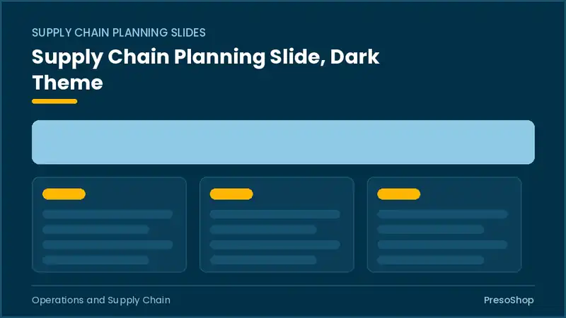 Editable PowerPoint supply chain planning slide template in a dark theme, built from recolourable native shapes for operations and supply chain decks