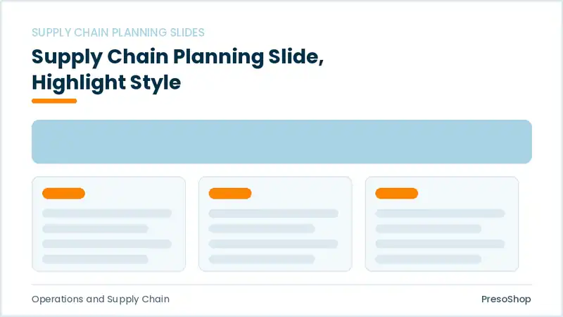 Editable PowerPoint supply chain planning slide template with an accented takeaway, built from recolourable native shapes for operations and supply chain decks