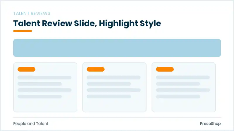 Editable PowerPoint talent review slide template with an accented takeaway, built from recolourable native shapes for people and talent decks